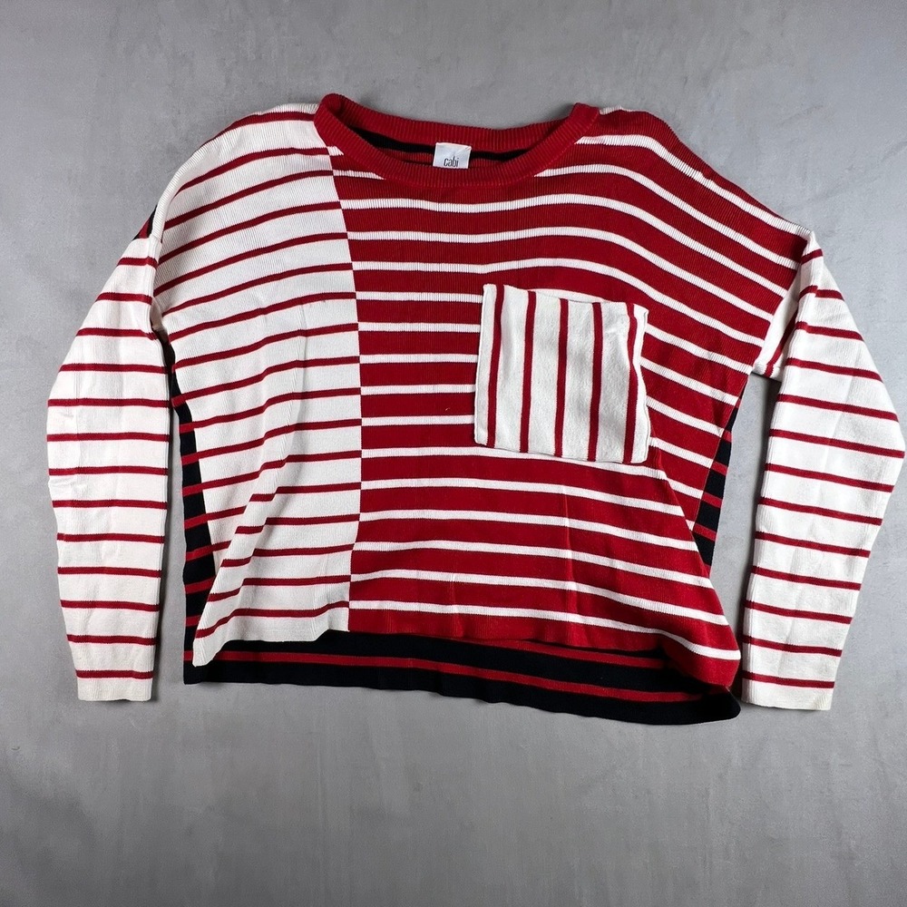 Cabi Striped Knit Pullover Sweater Red White Black Long Sleeve XS 5406 Mixed